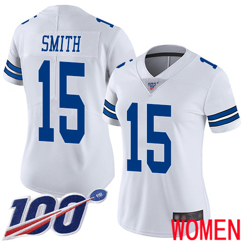 Women Dallas Cowboys Limited White Devin Smith Road  #15 100th Season Vapor Untouchable NFL Jersey->women nfl jersey->Women Jersey